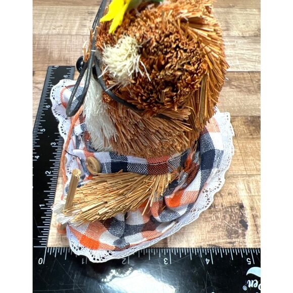 Handcrafted Woodland Hedgehog Figurine With Decorative Plaid Dress & Sunflower - Picture 6 of 7